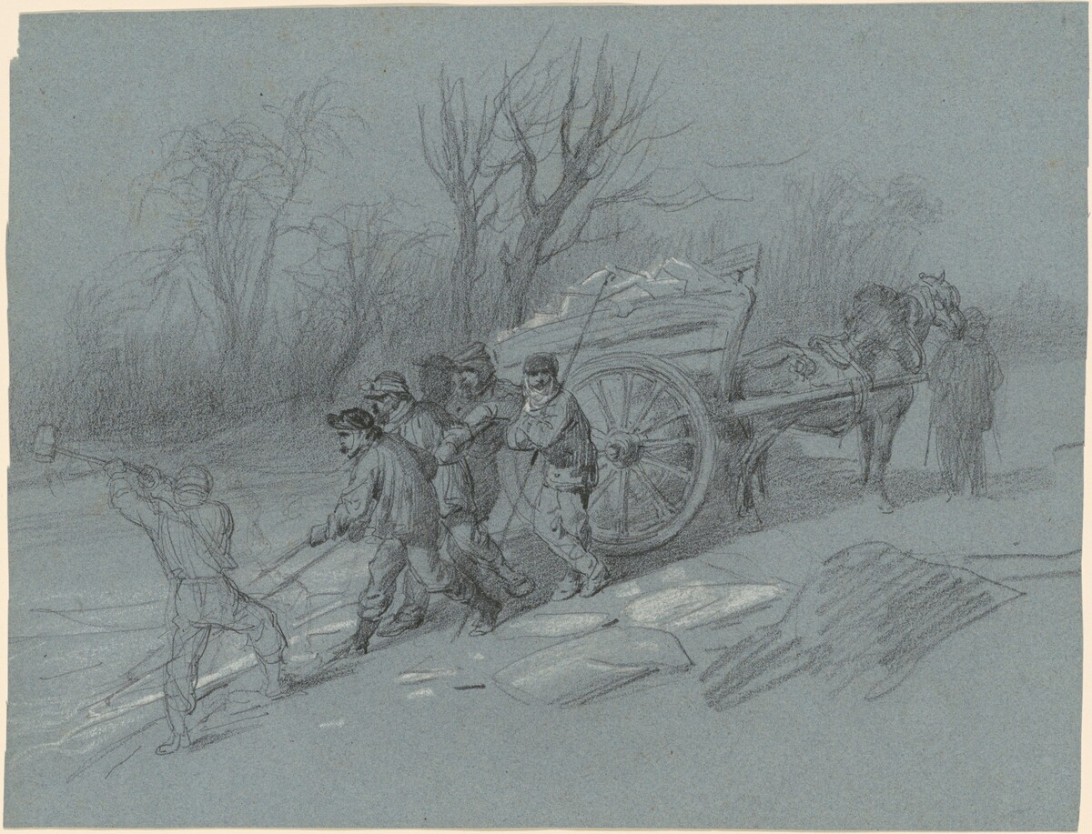 Workmen Gathering Ice at the Water's Edge by Hippolyte Lalaisse