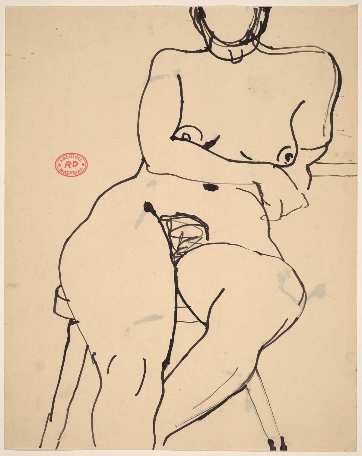 Untitled [nude seated on a stool and leaning on her left arm] by Richard Diebenkorn