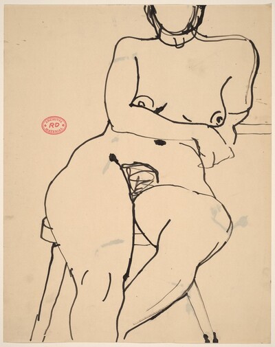 Untitled [nude seated on a stool and leaning on her left arm]