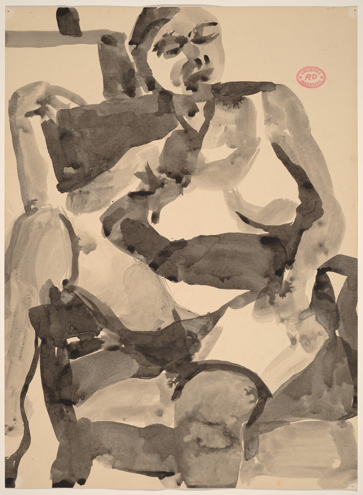 Untitled [seated female nude in stockings with right leg over chair arm] by Richard Diebenkorn