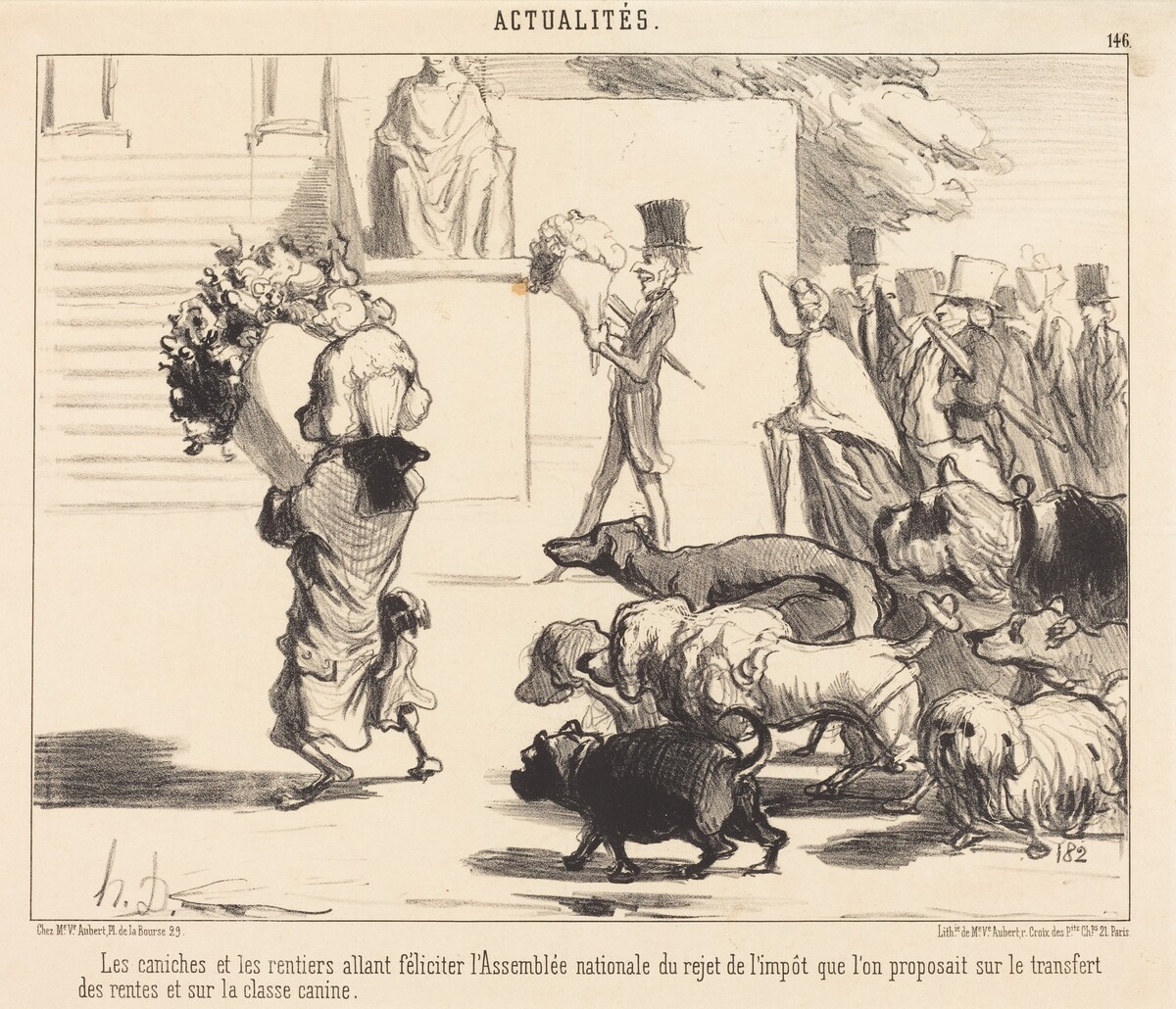 Les Caniches et les rentiers allant féliciter l'Assemblée... by Honoré Daumier