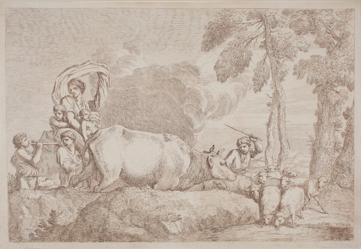 A Woman with Two Children on Horseback by Gaetano Zompini, after Giovanni Benedetto Castiglione