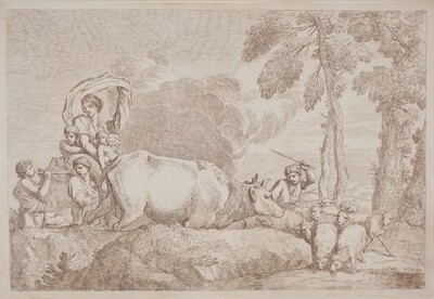 A Woman with Two Children on Horseback