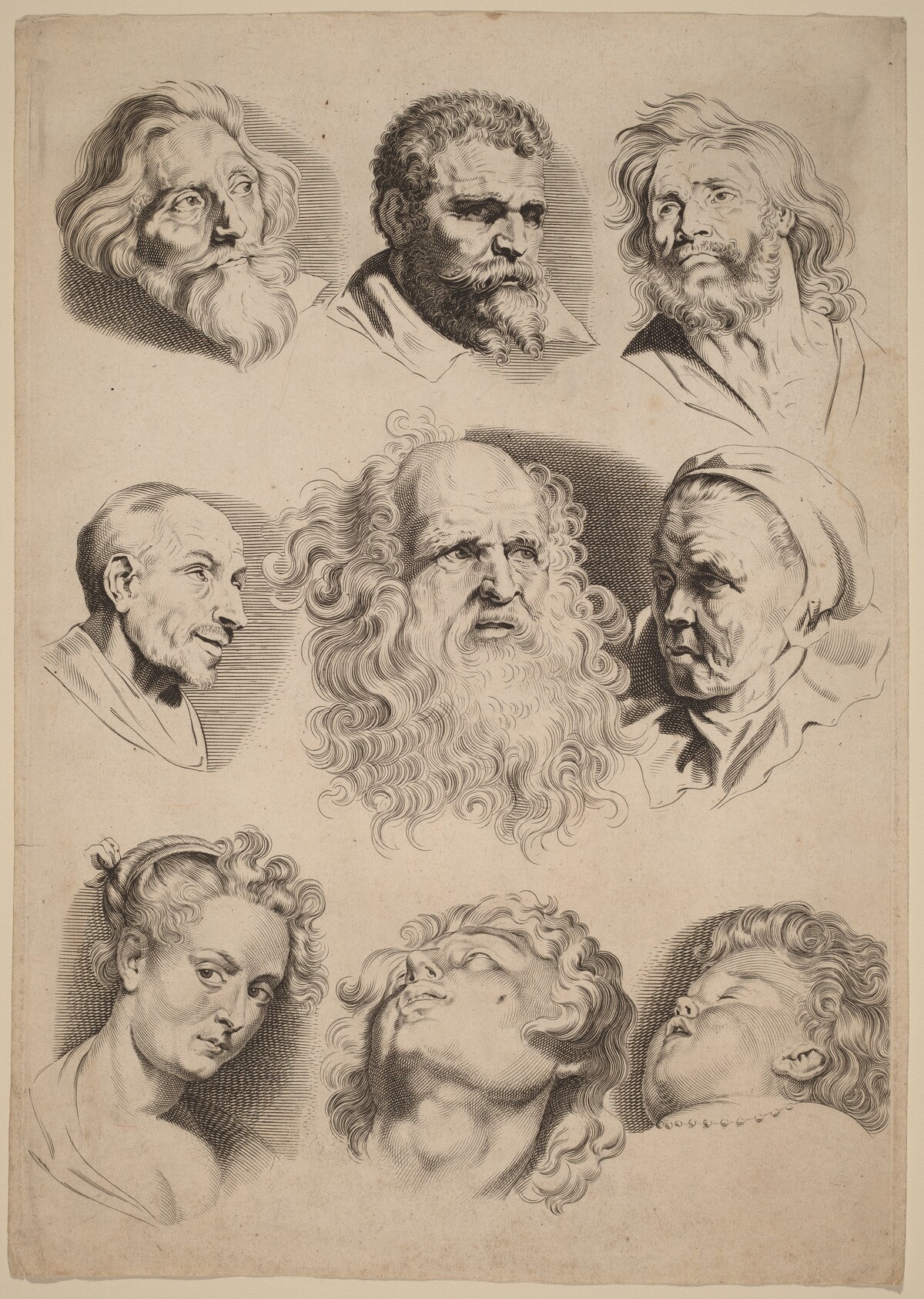 Nine Heads by Paulus Pontius after Sir Peter Paul Rubens