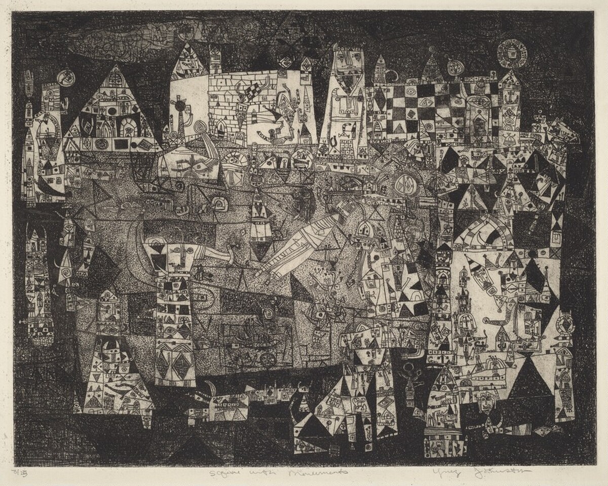 Square with Monuments by Ynez Johnston