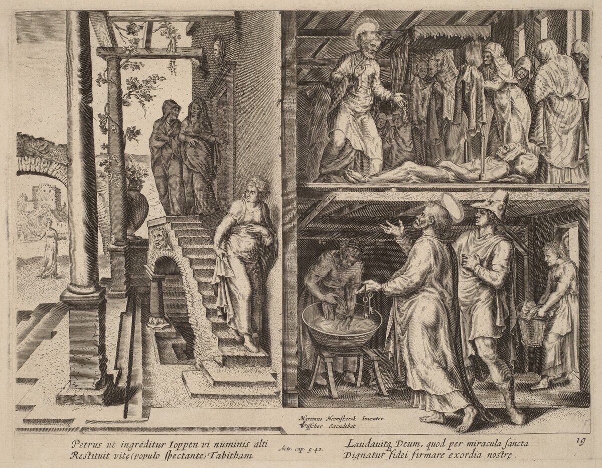 The Raising of Tabitha by Philip Galle after Maerten van Heemskerck