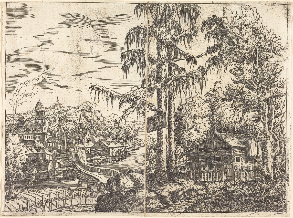 Landscape with View of a Farmer's Cottage and a Town near a River by Hanns Lautensack