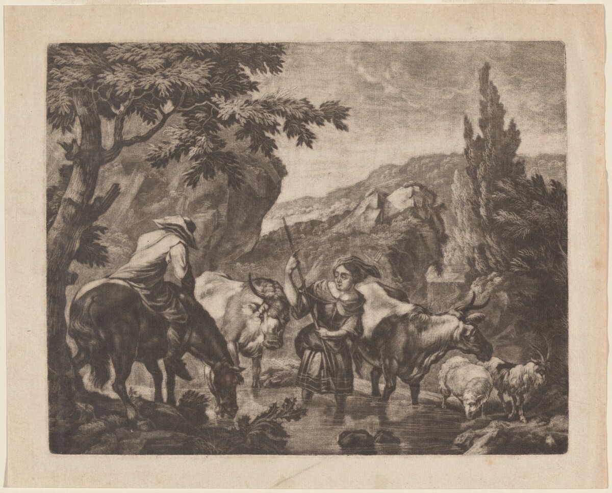 Cattle Fording a Stream by attributed to Robert Robinson,after Nicolaes Pietersz Berchem
