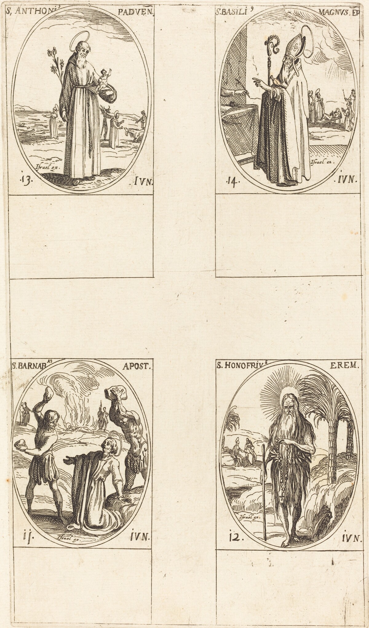 St. Barnabas, Apostle; St. Honofrius; St. Anthony of Padua; St. Basil the Great by Jacques Callot