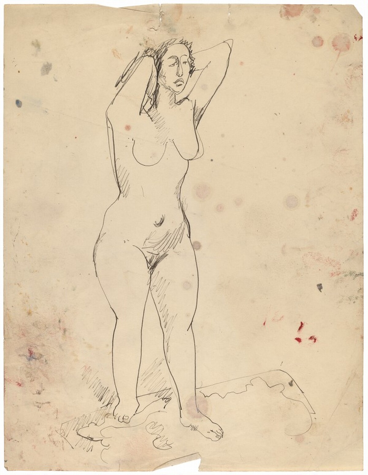 Female Nude Standing on Carpet, Hands Behind Head by Mark Rothko