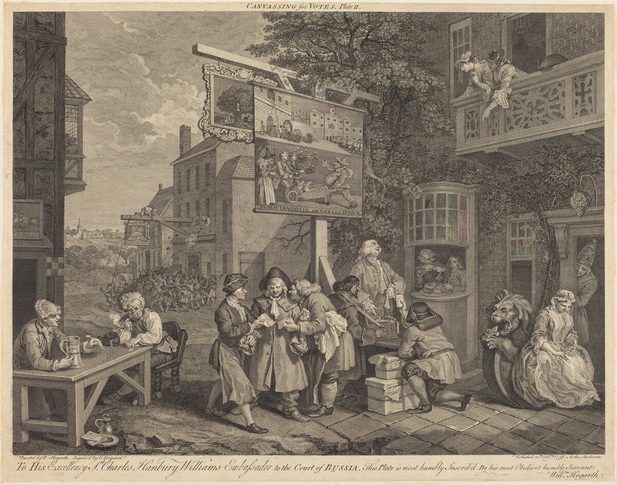 Canvassing for Votes by Charles Grignion after William Hogarth