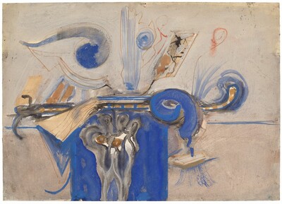 Abstract Composition in Blue, Black, Gray, and Tan