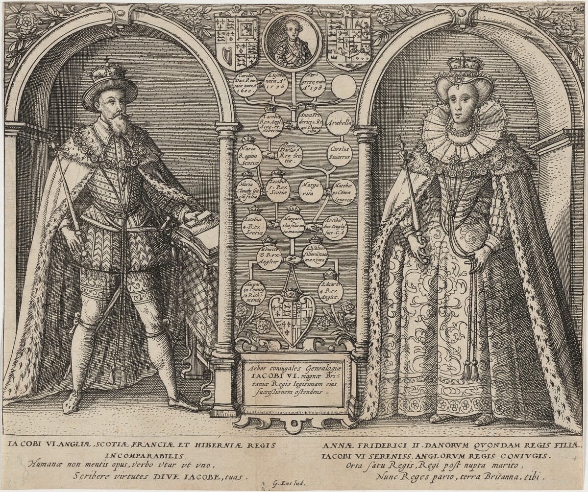 James I and Anne of Denmark with GeneologicalTree by Unknown Artist