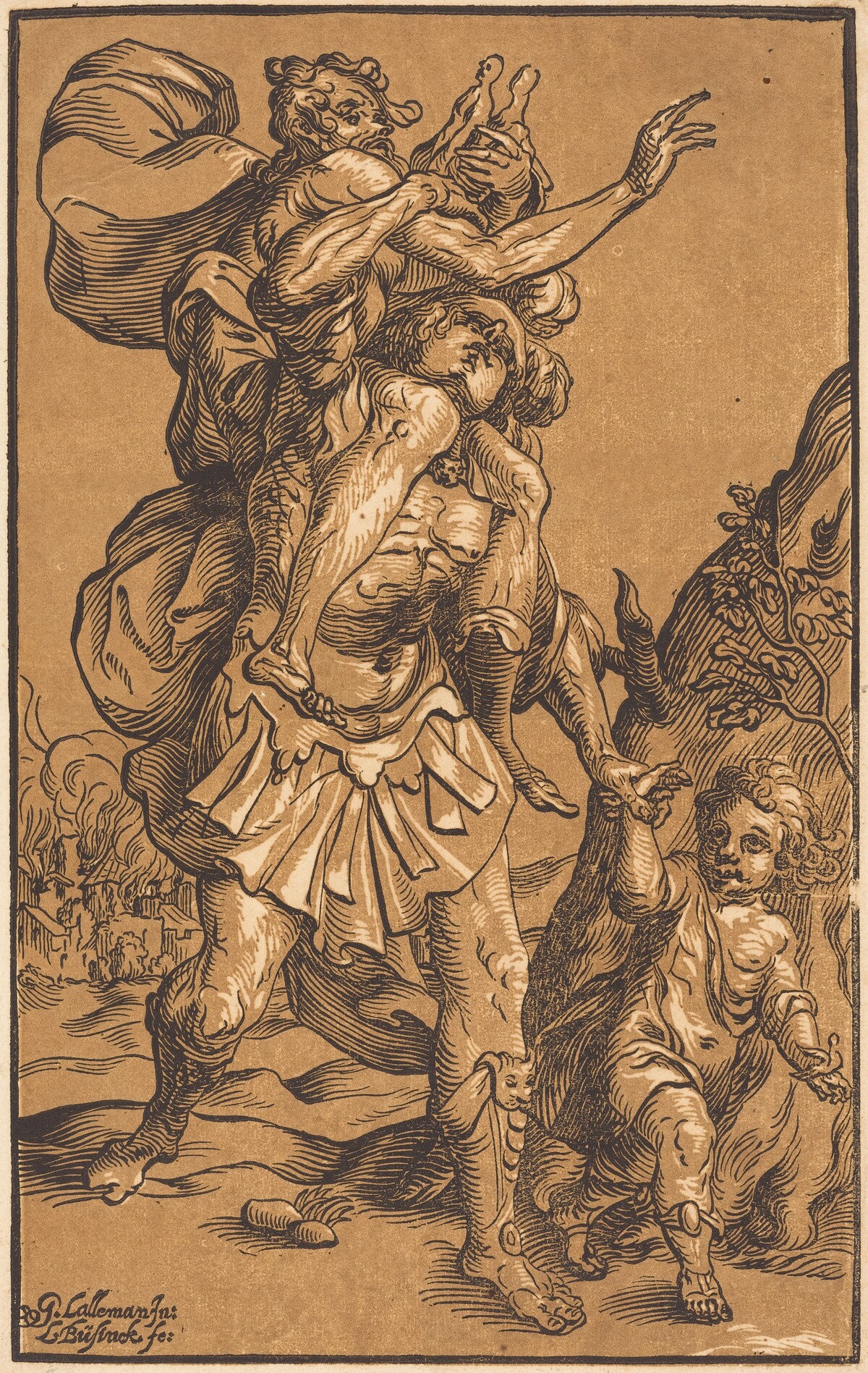 Aeneas Saving His Father from Troy by Ludwig Büsinck after Georges Lallemand