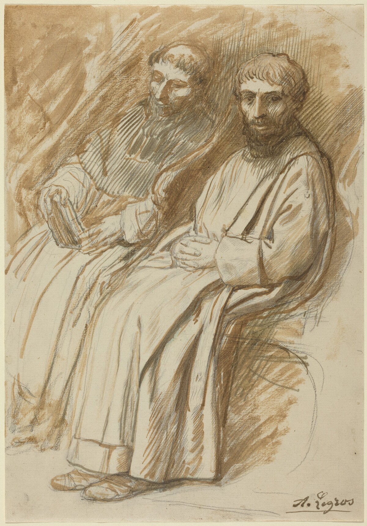 Two Monks Seated in a Church by Alphonse Legros