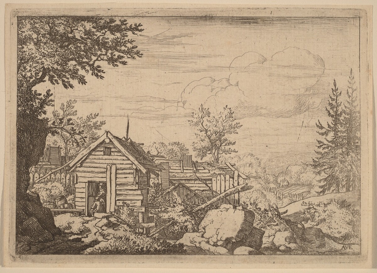 Two Men in the Doorway of a Hut by Allart van Everdingen