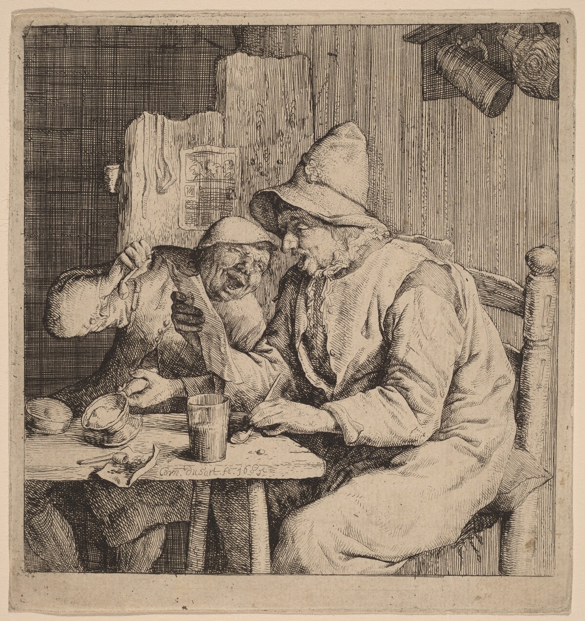 Two Peasants Singing by Cornelis Dusart