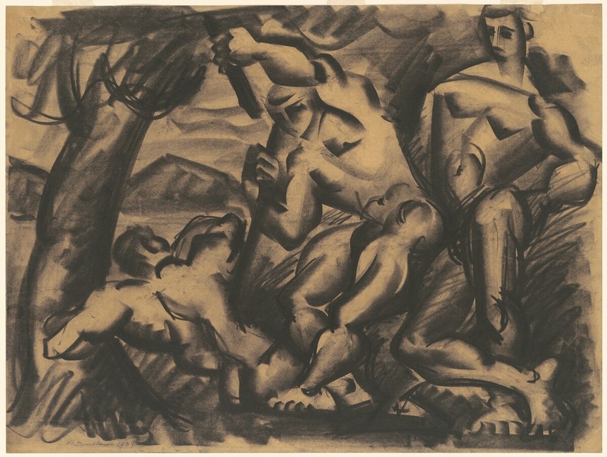 Nude Figures in Landscape by Hans Gustav Burkhardt