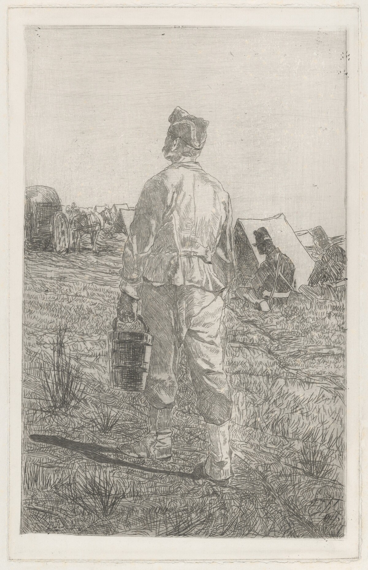 Soldier with a Pail, Seen from Behind (Soldato di spalle con secchio) by Giovanni Fattori