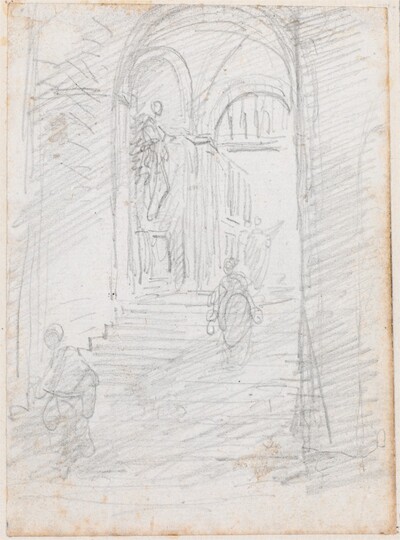 Figures on a Monumental Interior Stairway [recto]