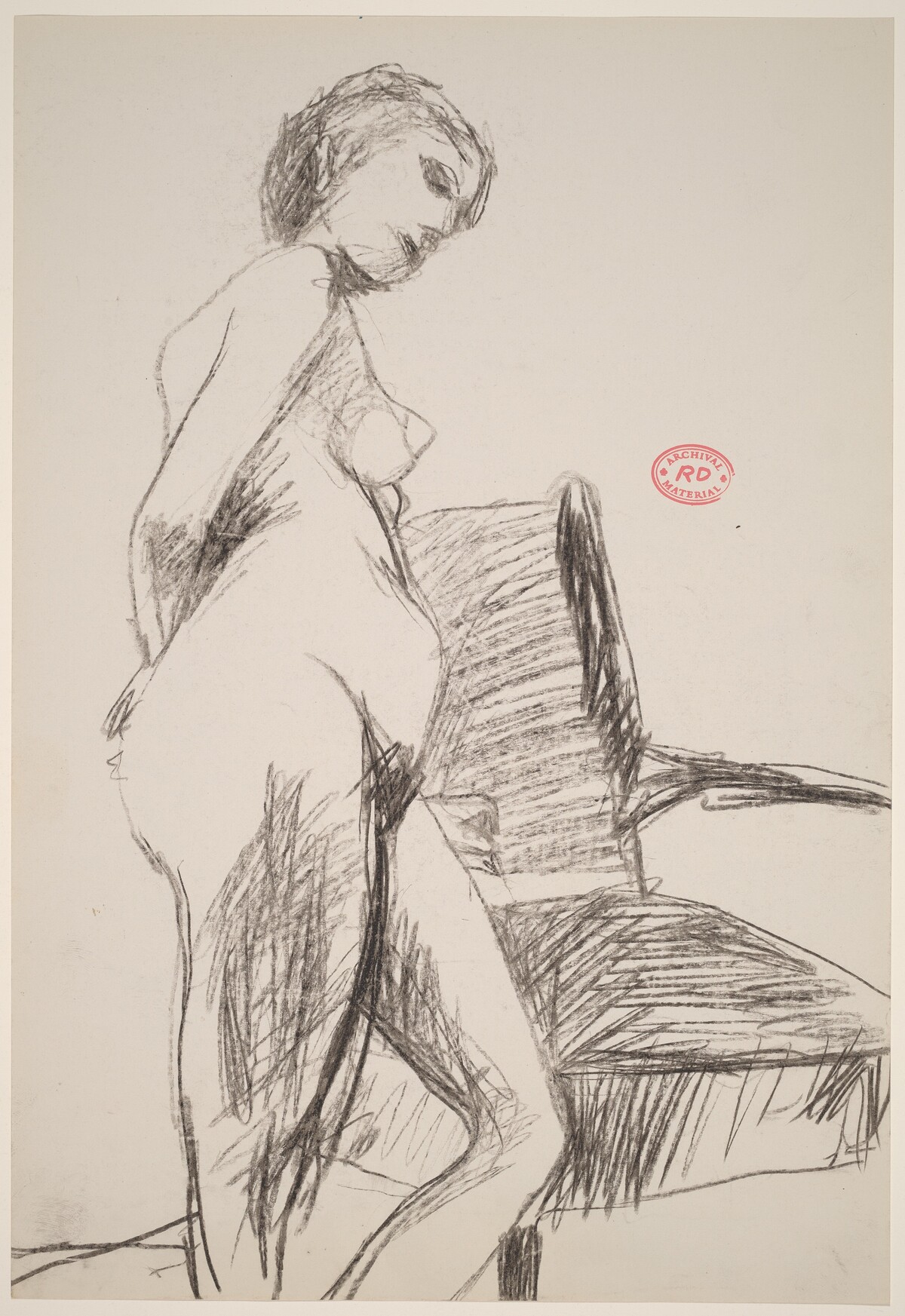 Untitled [side view of female nude leaning on an armchair] by Richard Diebenkorn
