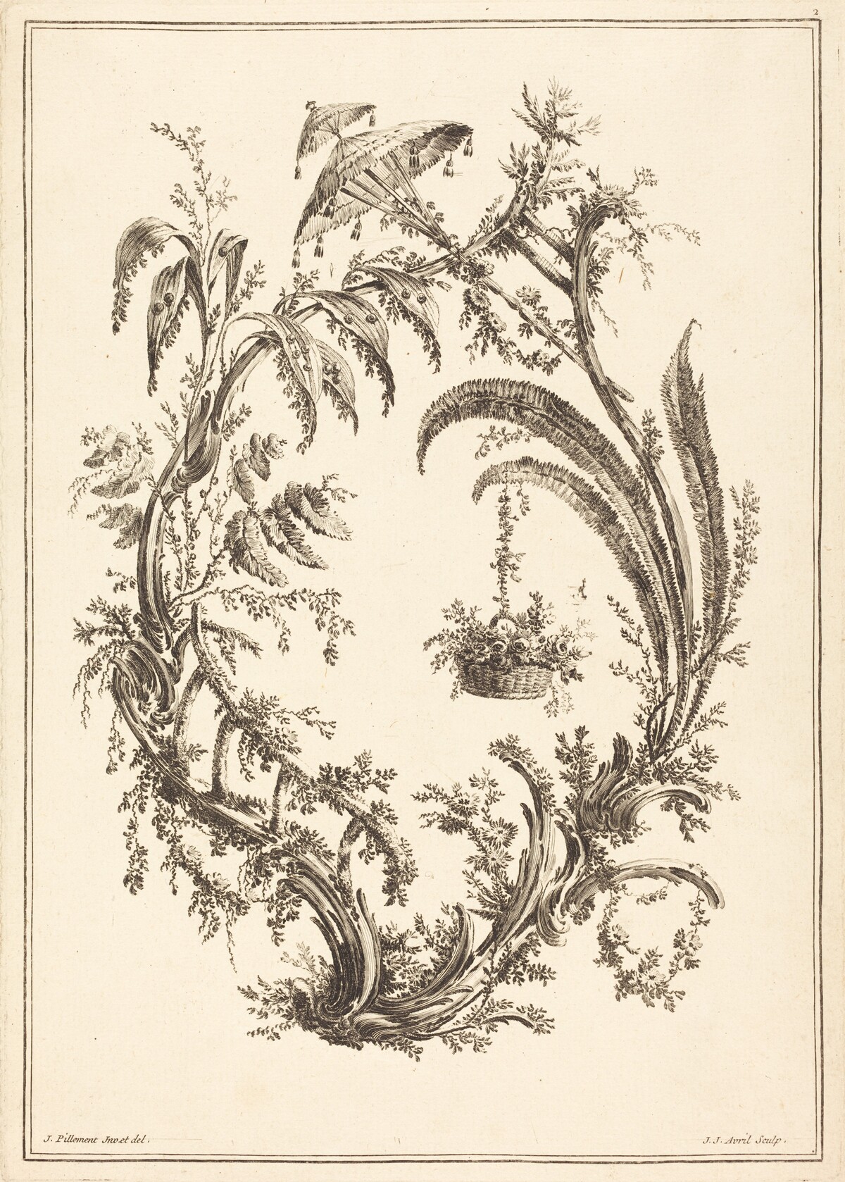 Ornament with Parasol and Hanging Basket by Jean-Jacques Avril I after Jean-Baptiste Pillement