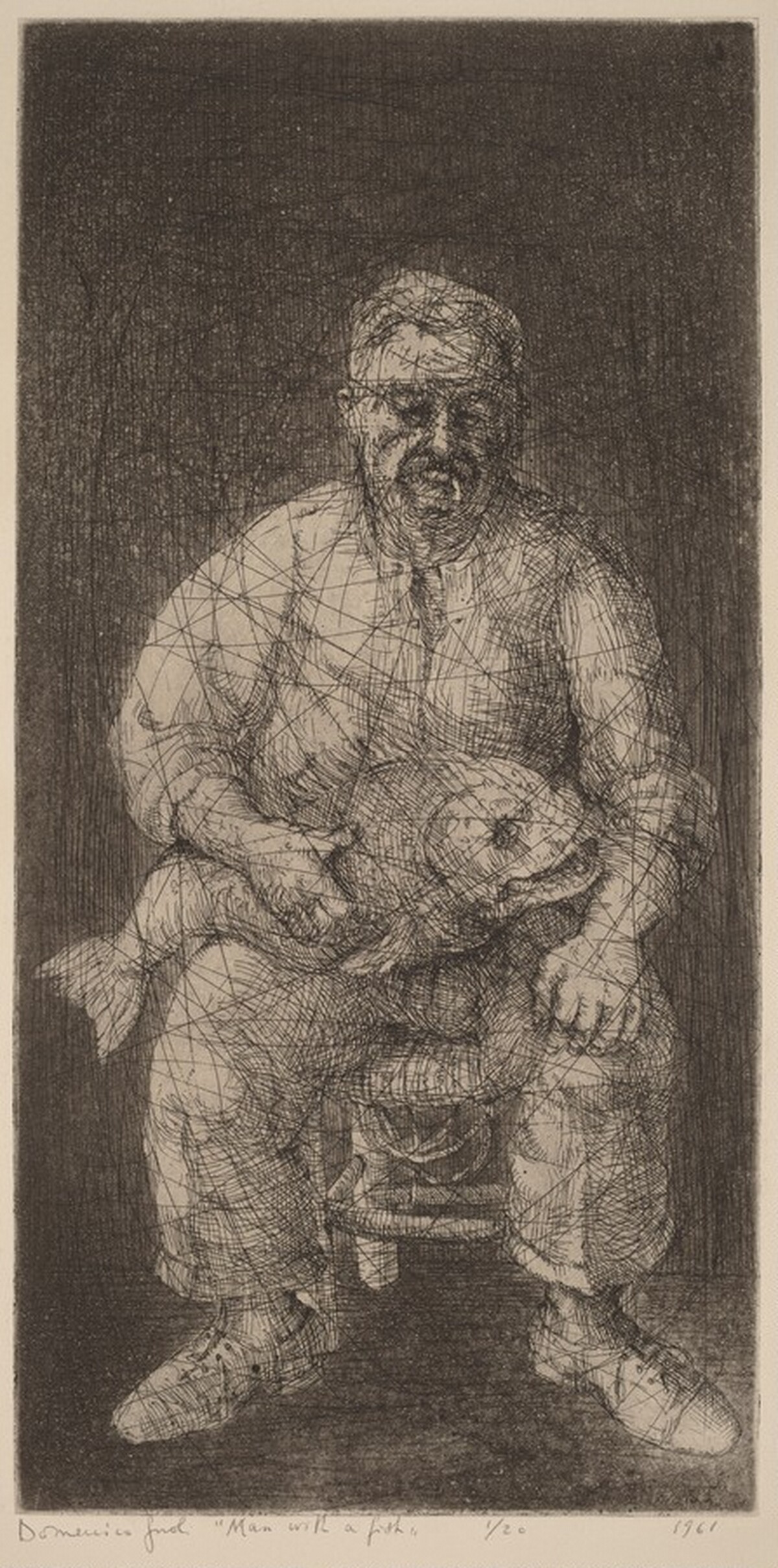 Man with a Fish (Portrait of Ben Shahn) by Domenico Gnoli