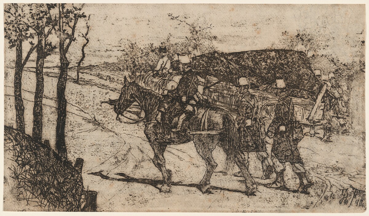 a) Artillery on Mission (recto); b) Artillery on Mission (verso) (Artiglieria da campagna) by Giovanni Fattori