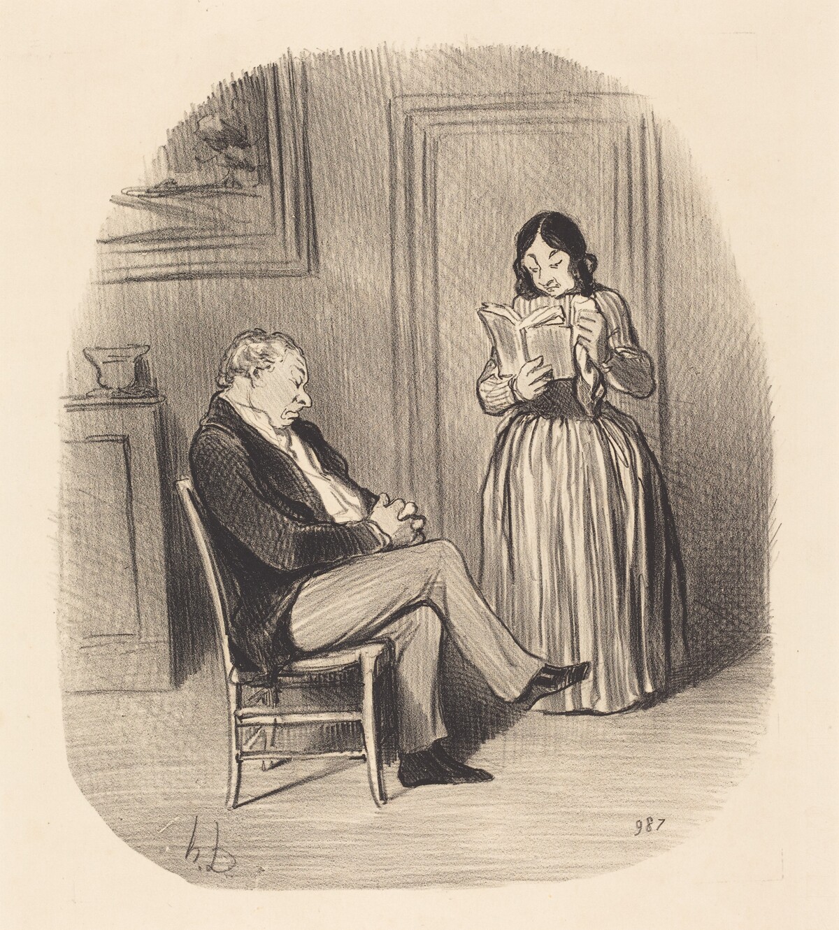 Bourgeois se fesant lire, après diner, quelques chapitres... by Honoré Daumier