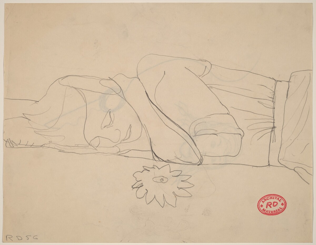 Untitled [woman sleeping on a floral spread] [recto] by Richard Diebenkorn