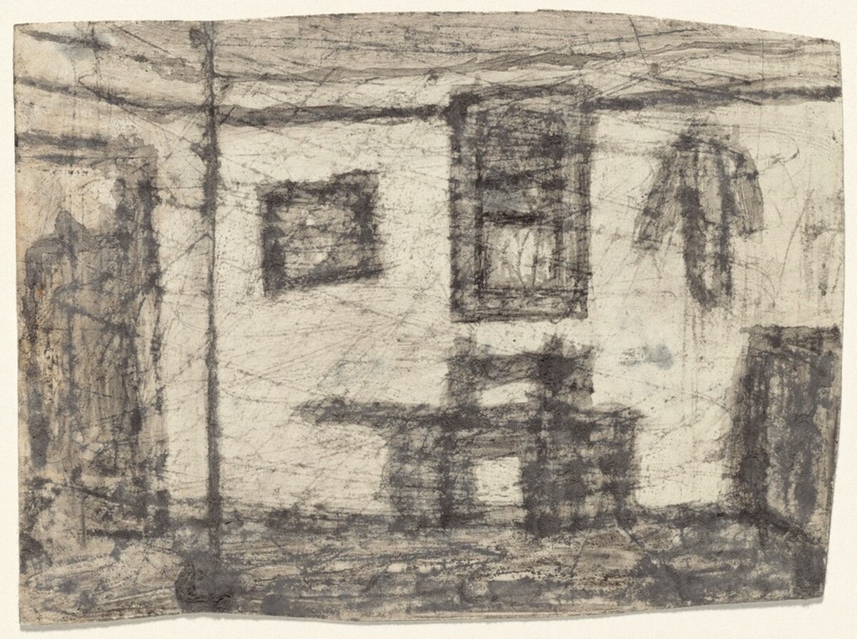 Untitled (Interior with Pictures) [verso] by James Castle