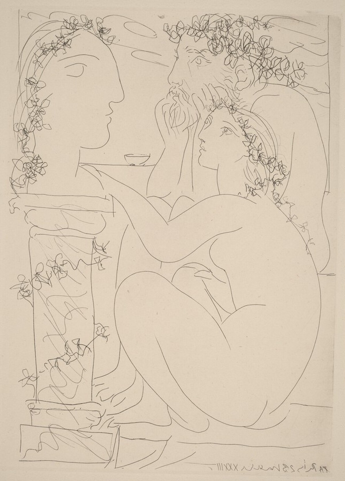 Sculptor with His Model and Sculpture of Her Head (Sculpteur avec son modèle et sa sculpture) by Pablo Picasso