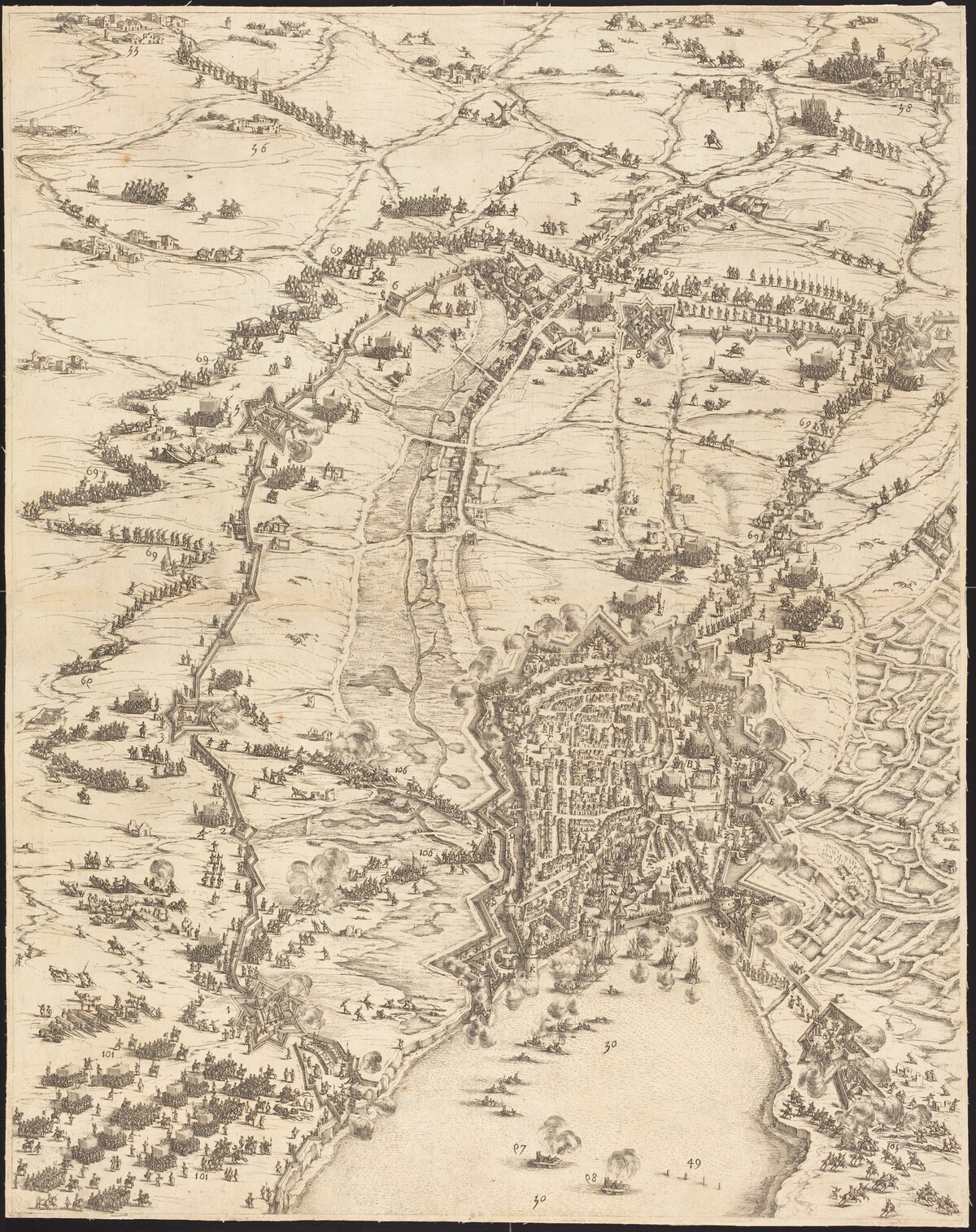 The Siege of La Rochelle [plate 6 of 16;  set comprises 1952.8.97-112] by Jacques Callot