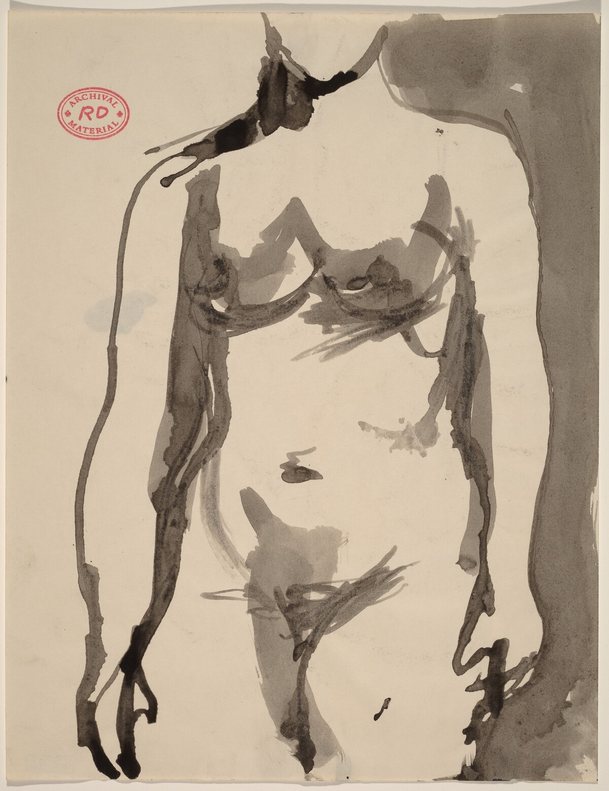Untitled [front view of standing female nude with arms to side] by Richard Diebenkorn