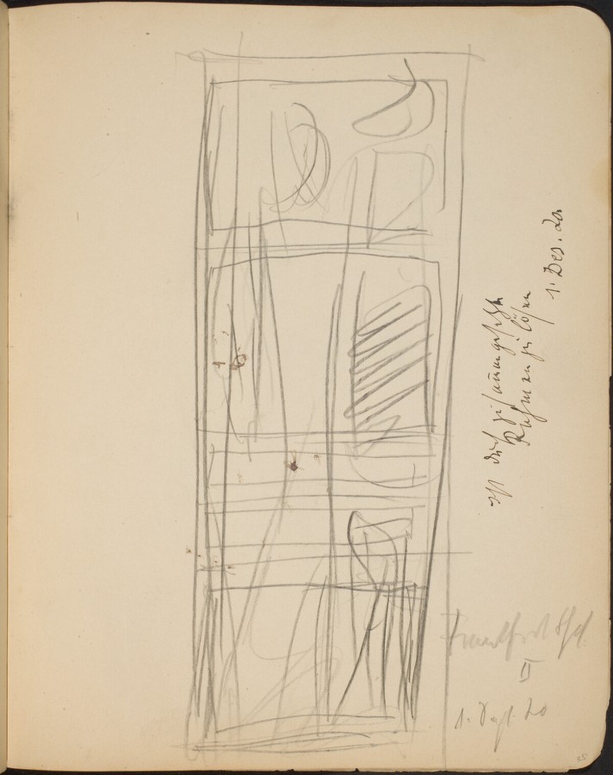 Skizze mit Gebäude und Himmel, Bezeichnung (Vertical Sketch with Building and Sky, Inscription) [p. 35] by Max Beckmann