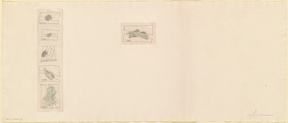 Buttocks/Knees/FootHandSockFloor/Face/Torso (little plates) [trial proof 2] by Jasper Johns