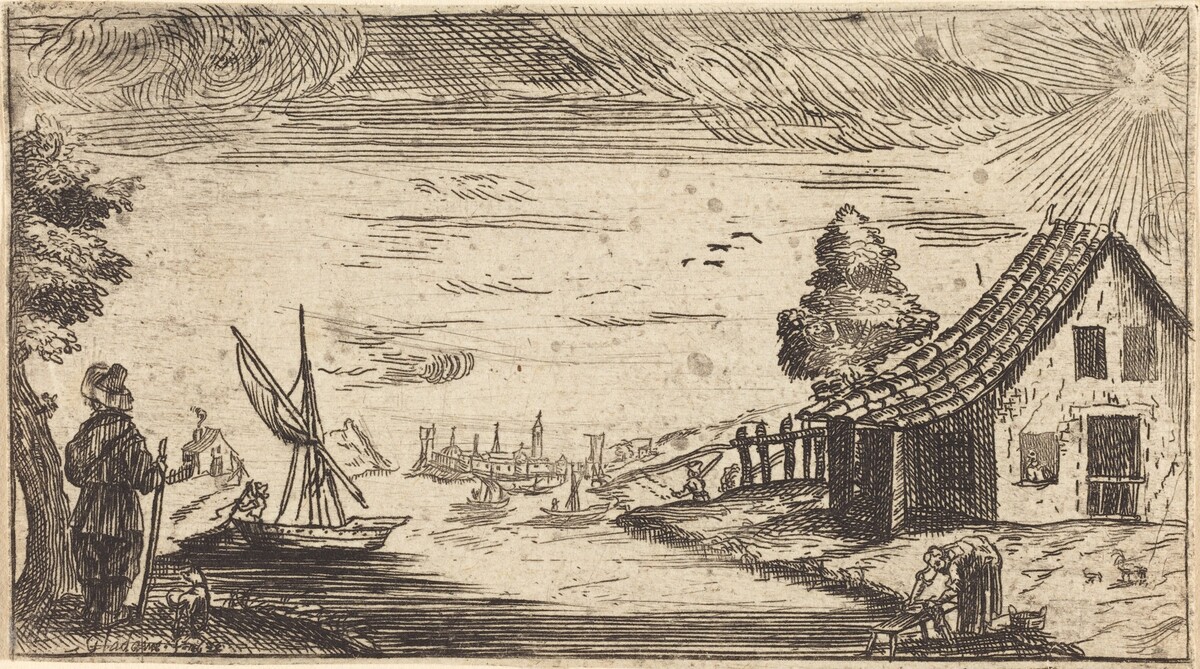 Landscape with Figure and Boat by after Jacques Callot