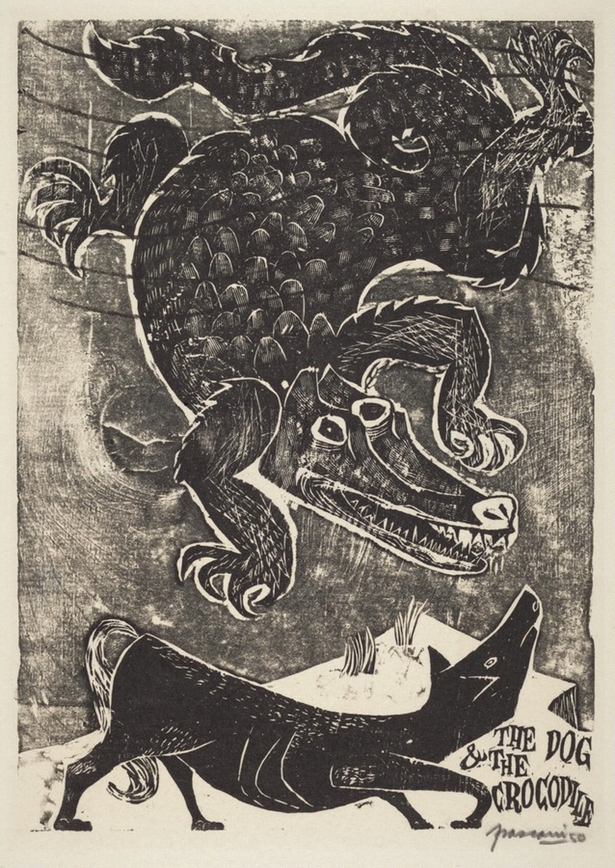 The Dog and the Crocodile by Antonio Frasconi