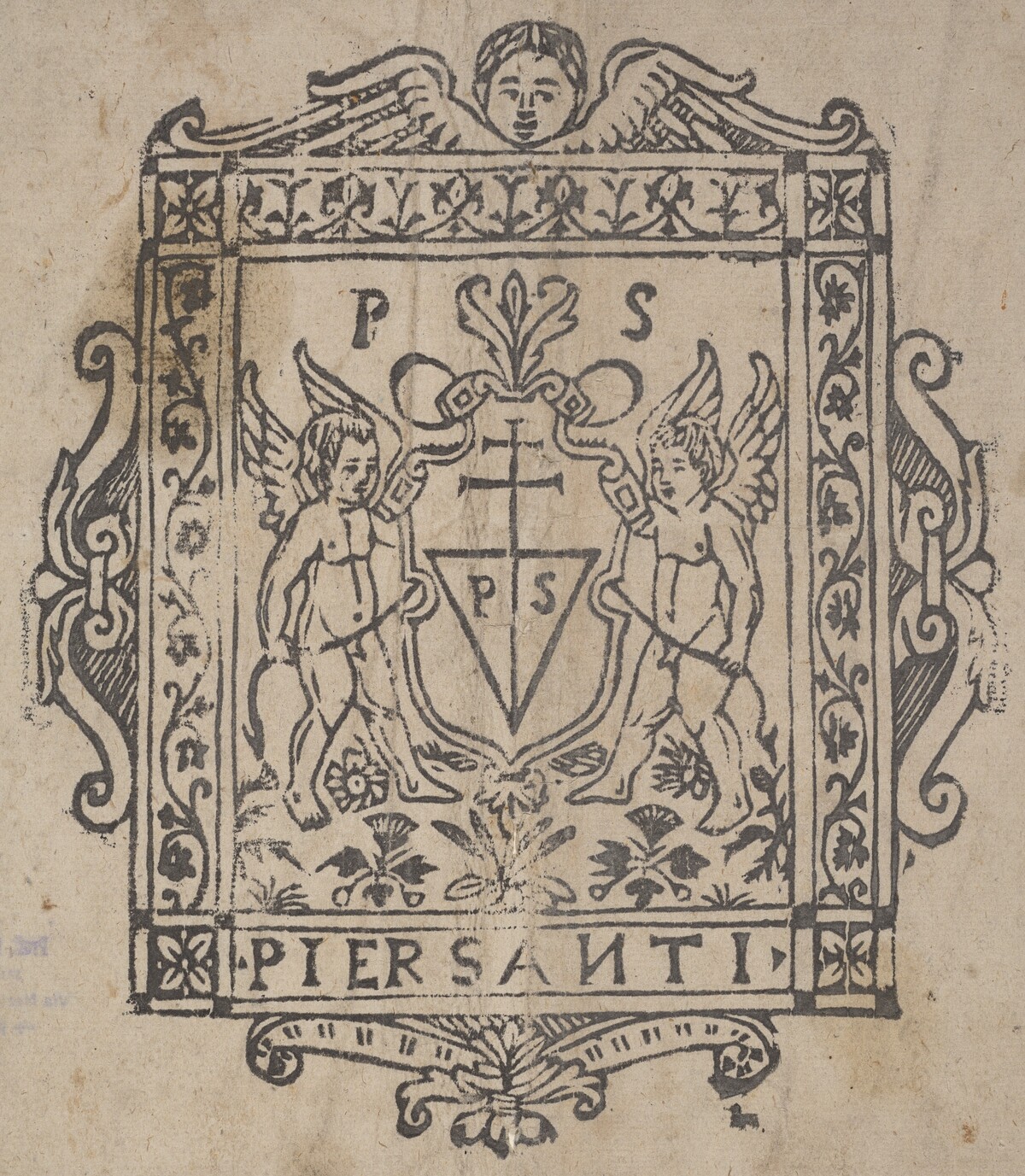 Two Putti with Shield Inscribed Pier Santi by Italian 16th Century