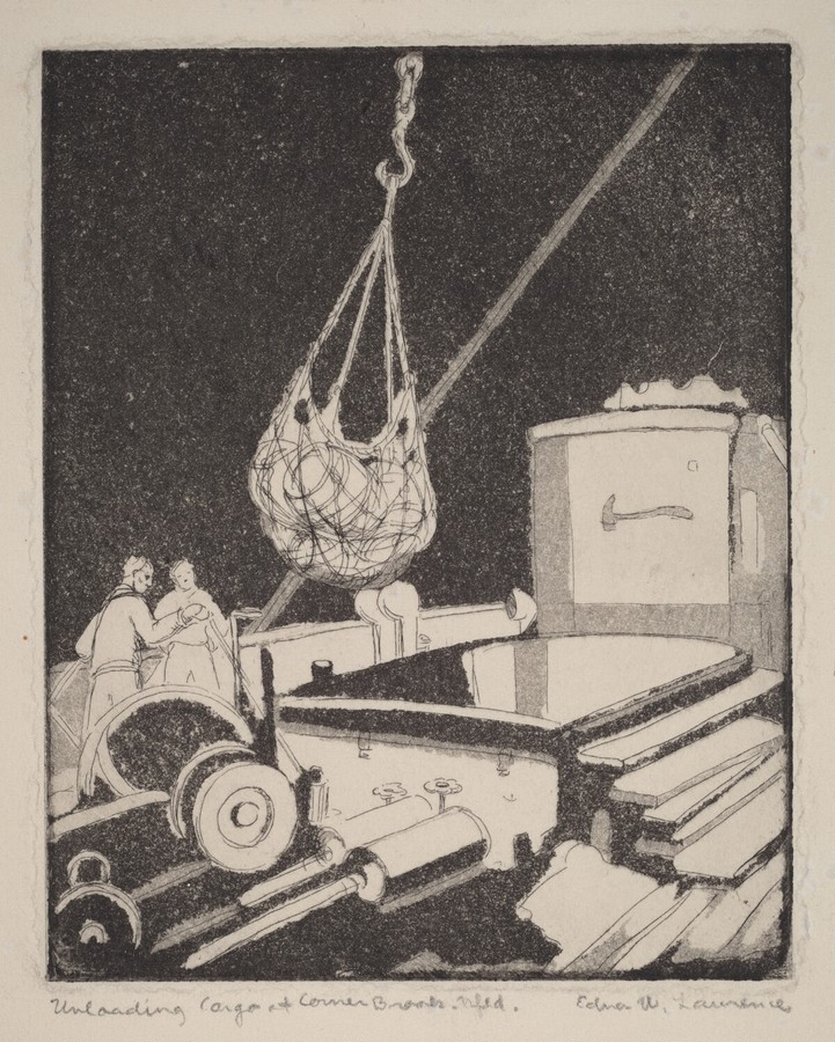Unloading Cargo at Corner Brook, Nfld by Edna W. Lawrence