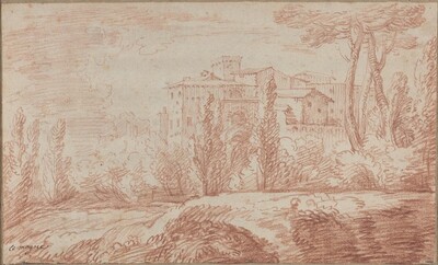 An Italian Walled Town Seen through Trees