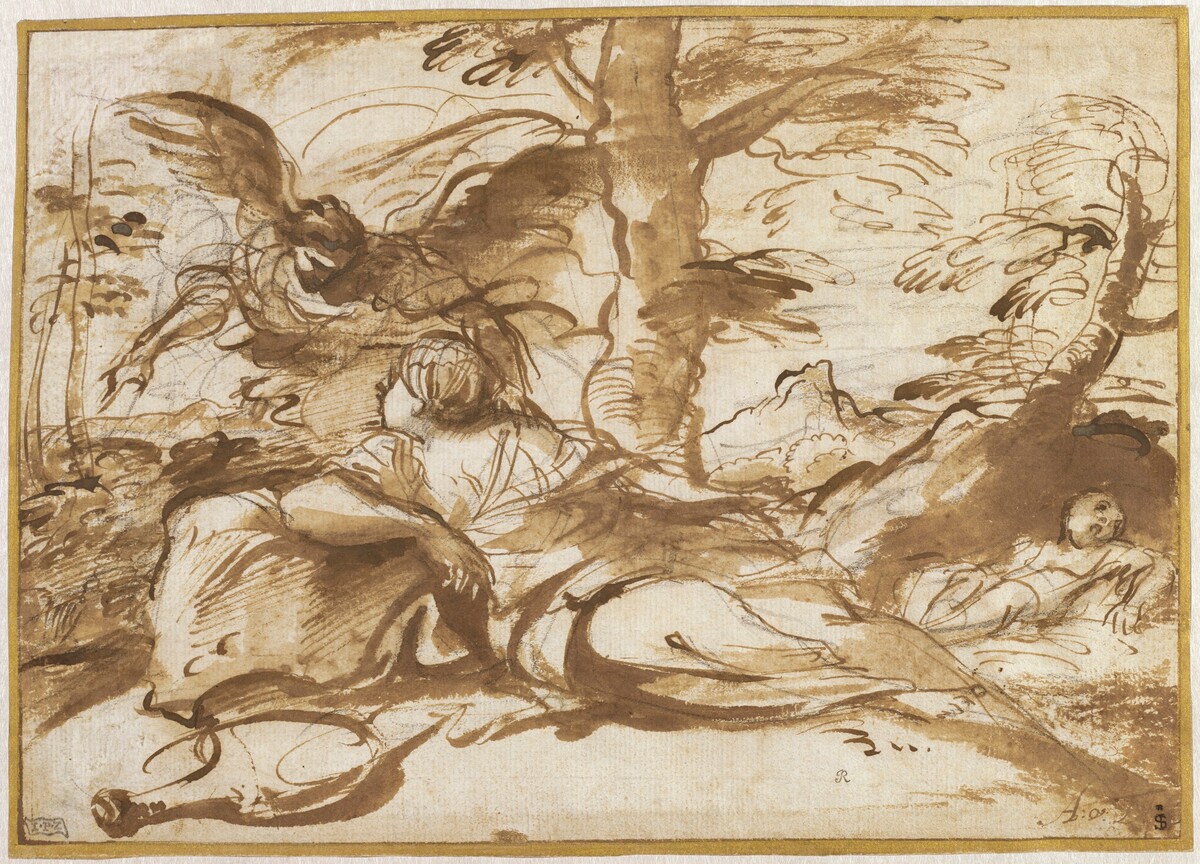 The Angel Appearing to Hagar in the Desert (recto) by Pier Francesco Mola