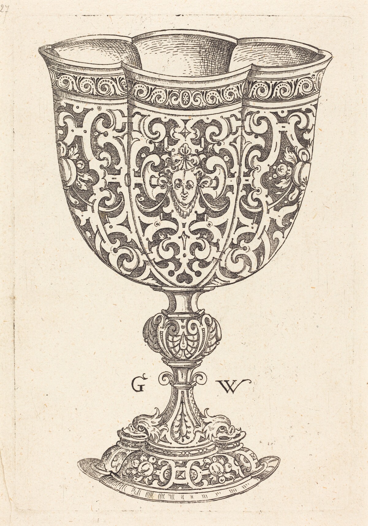 Chalice with six embossings, base decorated with two dolphins by Georg Wechter I