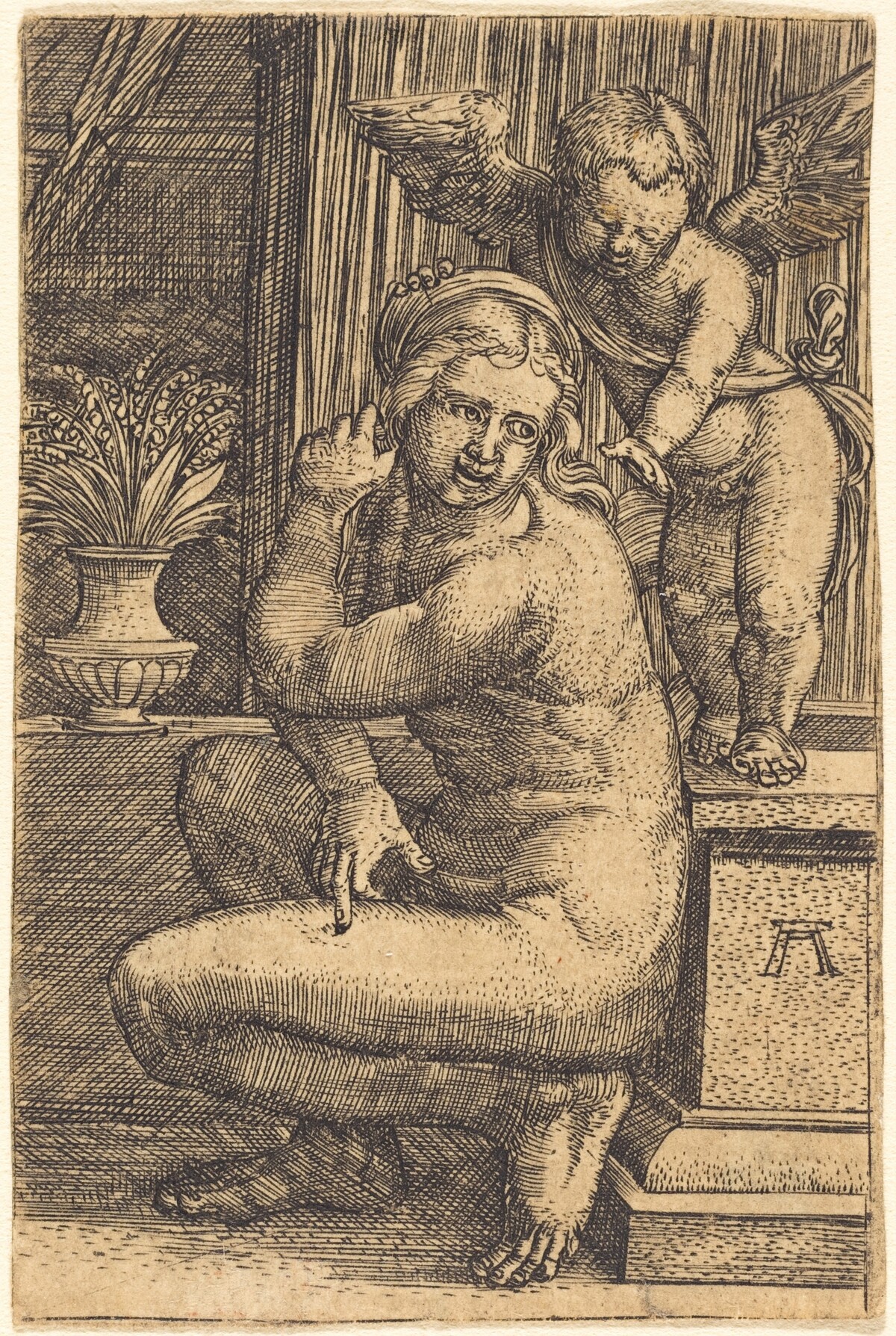 Crouching Venus by Albrecht Altdorfer after Marcantonio Raimondi