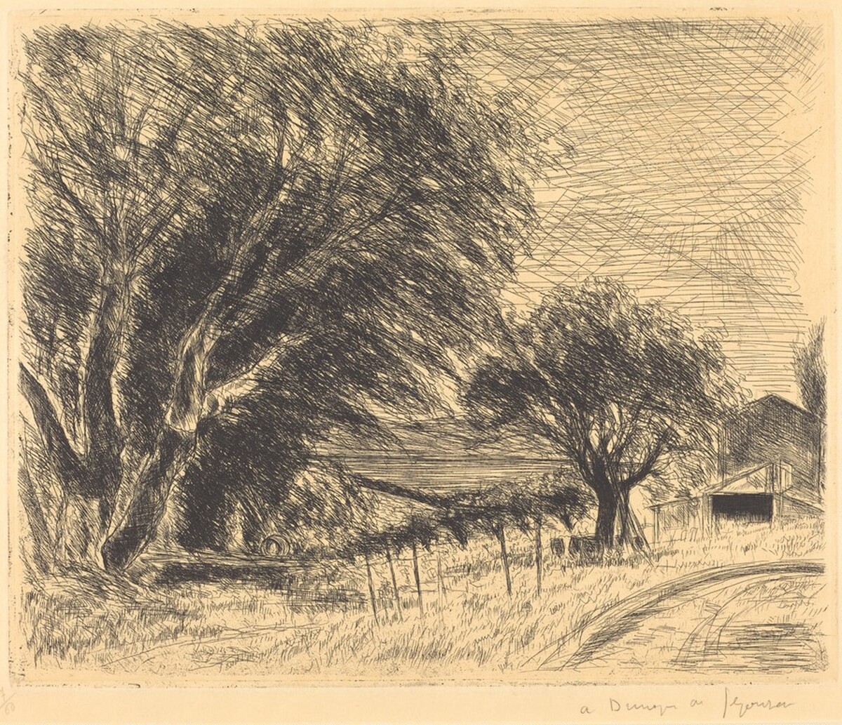 La Ferme a l'aire l'apres-midi by André Dunoyer de Segonzac