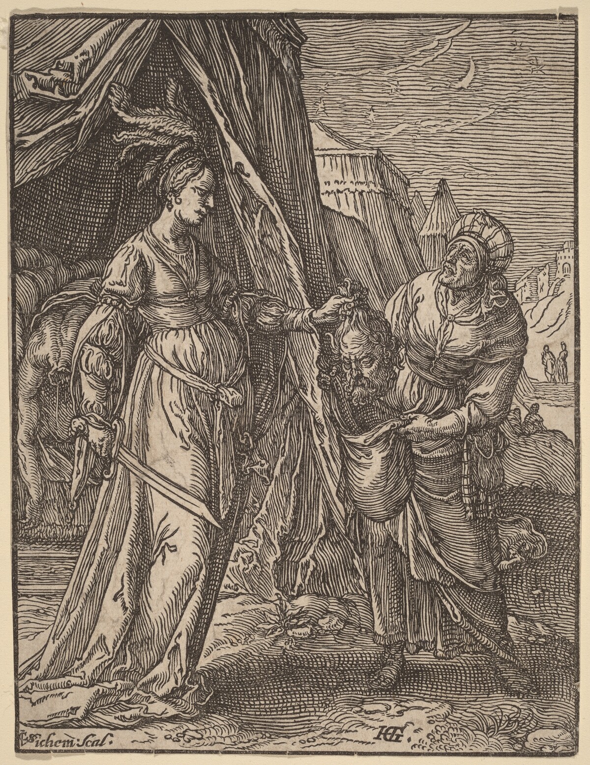 Judith with the Head of Holofernes by Christoffel van Sichem I, after Hendrik Goltzius