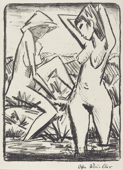 Standing Girl in Water and the Other Sitting on Shore (Im Wasser stehendes und am Ufer sitzendes Madchen mit Hut)