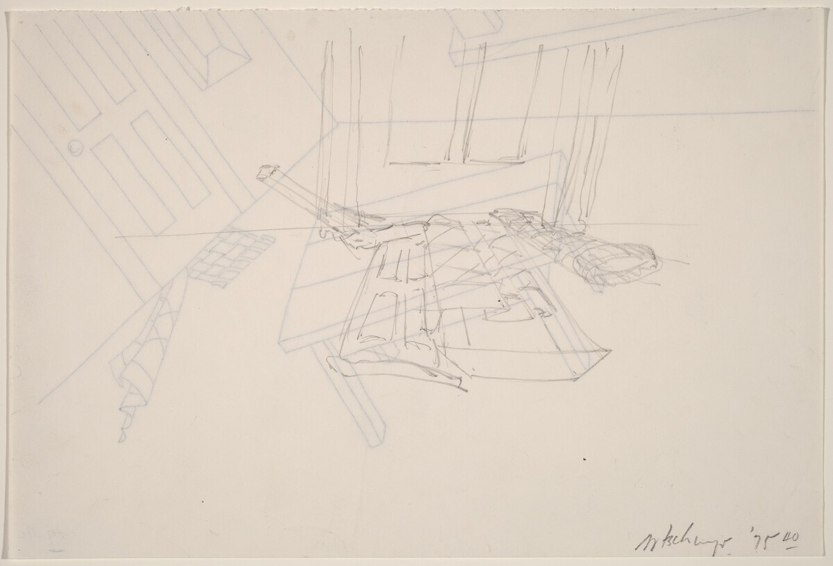 Basket, Table, Door, Window, Mirror, Rug [verso] by Richard Artschwager
