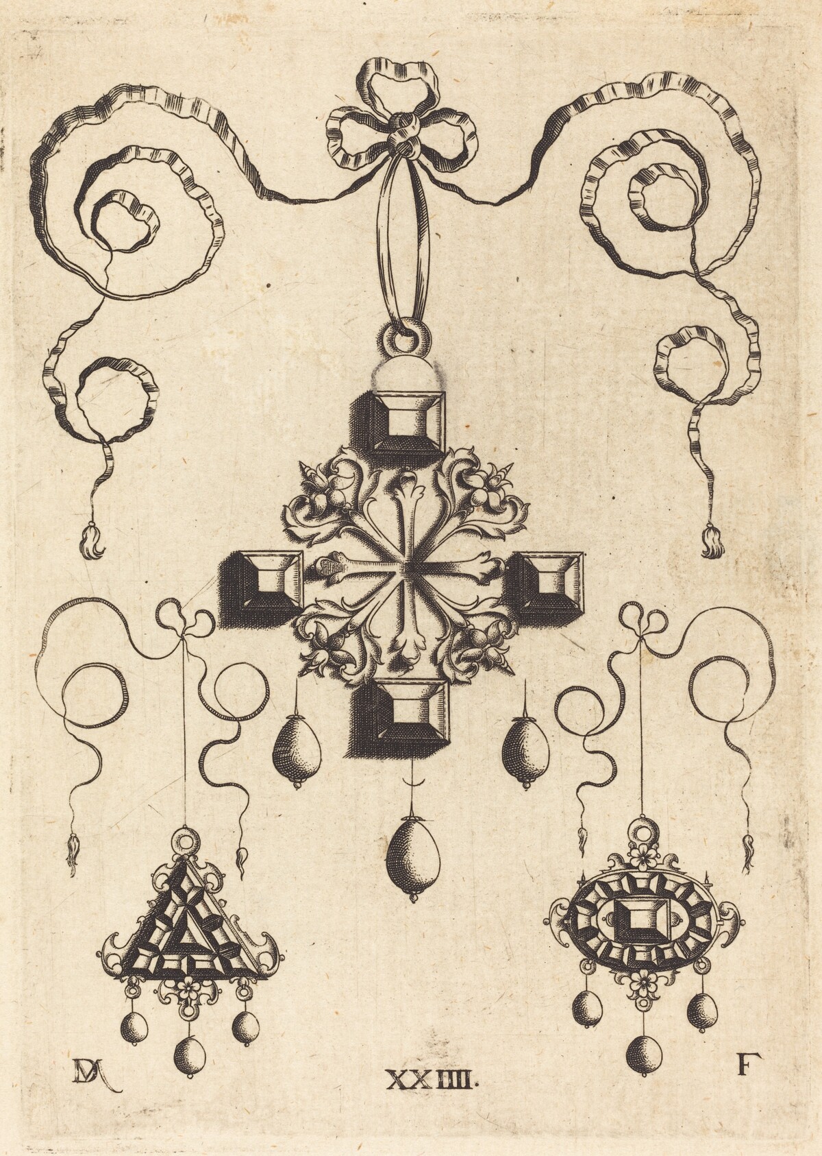 Pendant with Double Cross at Centre, Surrounded by Four Large Table-Stones by Daniel Mignot