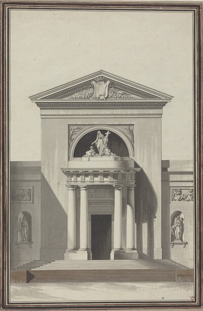 Facade for a Church with a Sculpture Representing Faith